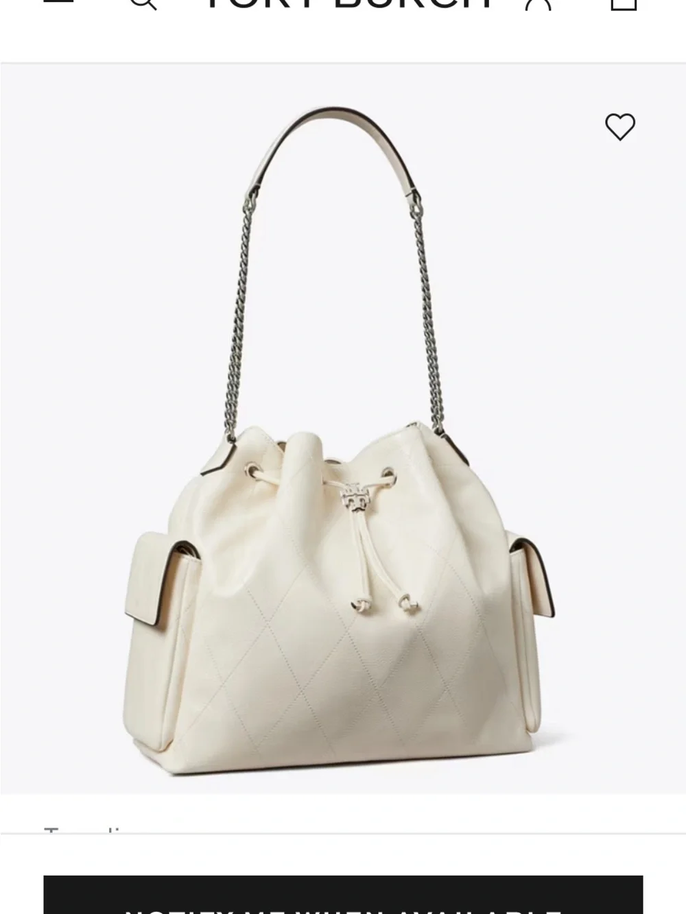 Tory Burch LARGE CHARLIE QUILTED DRAWSTRING SHOULDER BAG - White Cream Like New